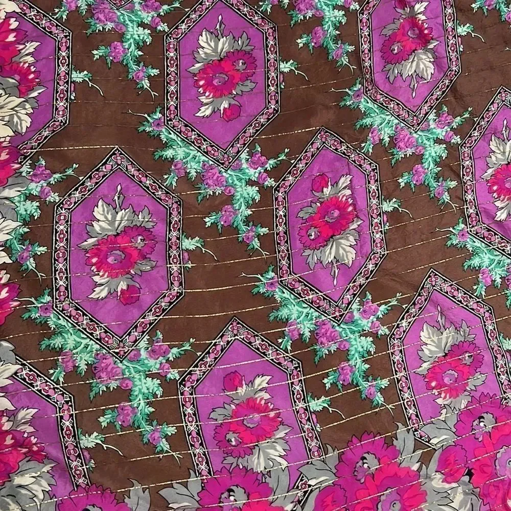 Oscar De la Renta brown and purple silk scarf with metallic details